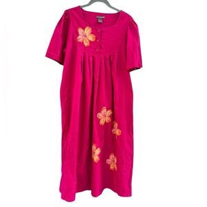 Cypress Women's Pink Vintage Style 100% Cotton Midi Floral Dress Size Small